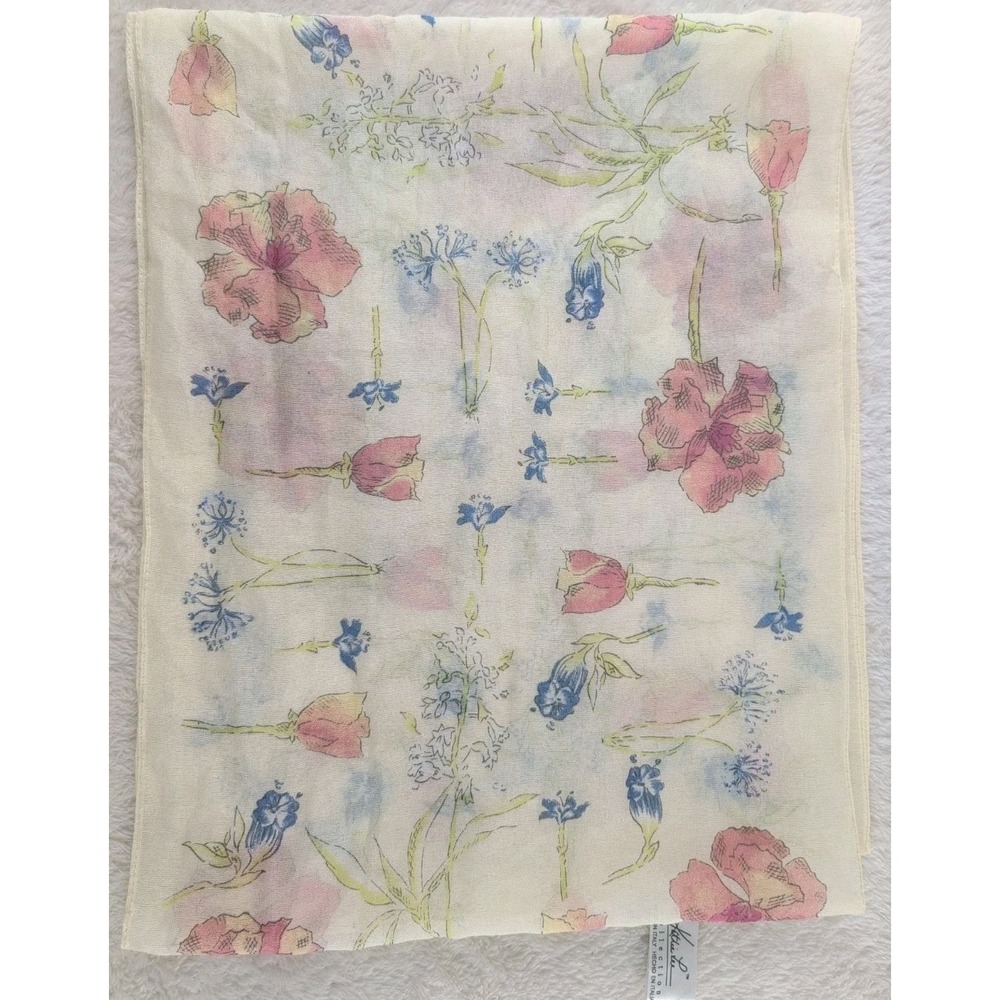 Kathie‎ Lee Collection Floral Scarf Italy Pastel Flowers 55"x11" Sheer...